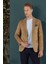 Camel Kadife Slim Fit Çift Yırtmaçlı Mono Yaka Casual Ceket 4