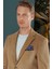 Camel Kadife Slim Fit Çift Yırtmaçlı Mono Yaka Casual Ceket 5