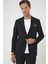 Comfort Fit Torba Cep Pötikare Gofre Kumaş Esnek Casual Lacivert Ceket C 669 5