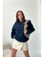 Kadın 2 Iplik Pamuklu Lacivert Sweatshirt NBG103 4