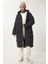 Kapüşonlu Oversize Uzun Şişme Kaban LNT0001 Siyah 2