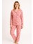 Kadın 6480 Yakalı Düğmeli Süet Uzun Kol Pijama Takımı Pembe 2