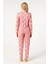 Kadın 6480 Yakalı Düğmeli Süet Uzun Kol Pijama Takımı Pembe 3