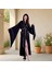 Siyah Uzun Saten Kimono | Kadın Lüks Sabahlık | Geniş Kollu Kuşaklı Model 1
