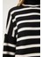 Çizgili Oversize Triko Kazak LBV0053 Siyah Ekru 5