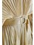 Altın Renkli Pleated Elbise - D-V Yakası - D Halkalı Bel Kemeri - %100 Polyester 4
