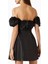 Siyah Off-Shoulder Mini Elbise - Astar, %65 Polyester %35 Pamuk, Saten Kumaş, Rozet Detaylı 3