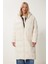 Kapüşonlu Oversize Uzun Şişme Kaban LNT0001 Kemik 4
