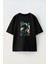 Let's Smile Design Ön Baskılı Pamuk Siyah Oversize T Shirt 1