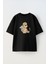 Dövmeli Melek Ön Baskılı Pamuk Siyah Oversize T Shirt 1