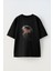Renkli Deniz Anası Tasarım Ön Baskılı Pamuk Siyah Oversize T Shirt 1