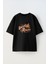 Floral Dreams Realıty Ön Baskılı Pamuk Siyah Oversize T Shirt 1