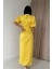 Sarı Büzgülü Saten Elbise 3