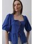 Kare Yaka Balon Kol Bluz - Mavi 3