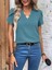 Kadın Kısa Kollu Lazer V Yakalı Ithal Krep Bluz 5