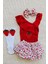 Kız Bebek Ribana Tek Kol Askılı Çıtçıtlı Kırmızı Body Fırfırlı Çilek Desen Etek Çilek Keçe Çorap Set 1