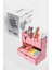 Ahşap Masaüstü Kalemlik ve Organizer Pembe 23x25x15 cm Geyik Desenli Çekmeceli Model 3