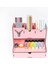 Ahşap Masaüstü Kalemlik ve Organizer Pembe 23x25x15 cm Geyik Desenli Çekmeceli Model 5