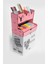 Ahşap Masaüstü Kalemlik ve Organizer Pembe 23x25x15 cm Geyik Desenli Çekmeceli Model 6