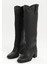 Siyah Renk Hakiki Deri Görünümlü Blok Topuklu Kadın Uzun Fermuarsız Çizme 2
