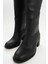 Siyah Renk Hakiki Deri Görünümlü Blok Topuklu Kadın Uzun Fermuarsız Çizme 5