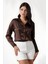 Kadın Kahverengi Hafif Dökümlü Saten Yüzeyli Gömlek HZL22W-BD139641 1
