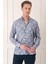 Comfort Fit Düğmeli Yaka Yaprak Desenli Pamuk Casuel Indigo Gömlek G 1567 1