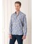 Comfort Fit Düğmeli Yaka Yaprak Desenli Pamuk Casuel Indigo Gömlek G 1567 2