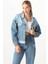 Kadın Renk Bloklu Oversize Jean Ceket Mavi 2