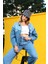 Kadın Renk Bloklu Oversize Jean Ceket Mavi 3