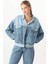 Kadın Renk Bloklu Oversize Jean Ceket Mavi 4