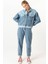 Kadın Renk Bloklu Oversize Jean Ceket Mavi 6