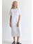 Sınırlı Üretim Beyaz Bisiklet Yaka Kısa Kollu Penye Uzun Elbise 1