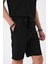 Bermuda 035 Comfort Fit Bağcıklı Bel Viskon Karışımlı Casuel Siyah Şort 5