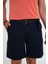 Comfort Fit Beli Kemerli Kargo Cep Pamuk Casuel Lacivert Şort Bermuda 039 2