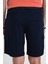 Comfort Fit Beli Kemerli Kargo Cep Pamuk Casuel Lacivert Şort Bermuda 039 5