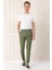 Comfort Fit Yandan Tokalı Çizgili Keten Casuel Haki Pantolon P 1151 1