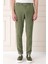 Comfort Fit Yandan Tokalı Çizgili Keten Casuel Haki Pantolon P 1151 2