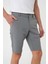 Bermuda 034 Slim Fit Beli Lastikli Gofre Pamuklu Casuel Gri Şort 4