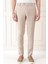 Comfort Fit Yandan Tokalı Çizgili Keten Casuel Bej Pantolon P 1151 2