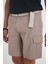 Comfort Fit Beli Kemerli Kargo Cep Pamuk Casuel Bej Şort Bermuda 039 4