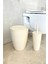 Pure 2'li Banyo Seti Çöp Kovası + Tuvalet Fırçası Bej 1