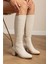 Kadın Hakiki Deri Şık Topuklu Çizme - Krem 1