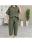 Kadın Kısa Kollu Bisiklet Yaka Viskon Iki Iplik Bluz ve Pantolon Ikili Takım 2