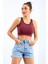 Bordo Basic Sıfır Kol Dar Kalıp U Yaka Kadın Crop Top Atlet - 97162 2
