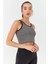 Gri Basic Sıfır Kol Dar Kalıp U Yaka Kadın Crop Top Atlet - 97162 2