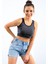 Lacivert Melanj Basic Sıfır Kol Dar Kalıp U Yaka Kadın Crop Top Atlet - 97162 1