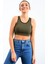 Haki Basic Sıfır Kol Dar Kalıp U Yaka Kadın Crop Top Atlet - 97160 4