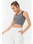 Gri Melanj Basic Sıfır Kol Dar Kalıp U Yaka Kadın Crop Top Atlet - 97162 3