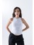 Fitilli Regular Fit Normal Kalıp Beyaz Bisiklet Yaka Sıfır Kol Pamuklu Kadın Atlet 3